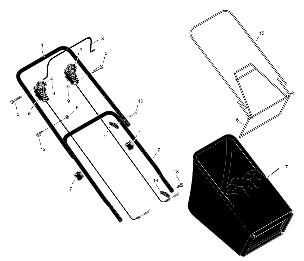 Handle And Bag Assembly Diagram and Parts List for 228610X68D 2005 Briggs and Stratton Lawn Mower
